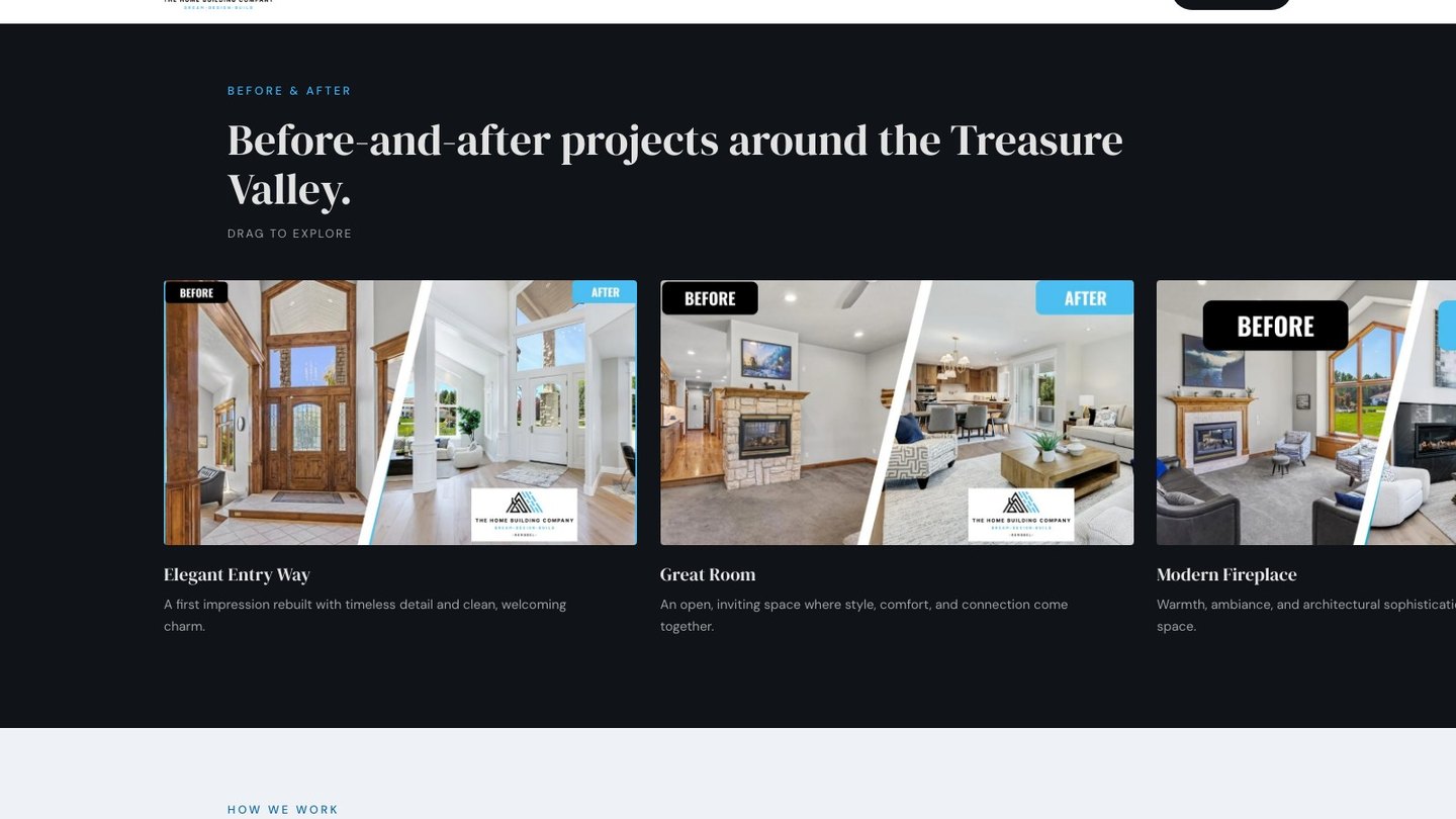 The before and after gallery of the new homepage