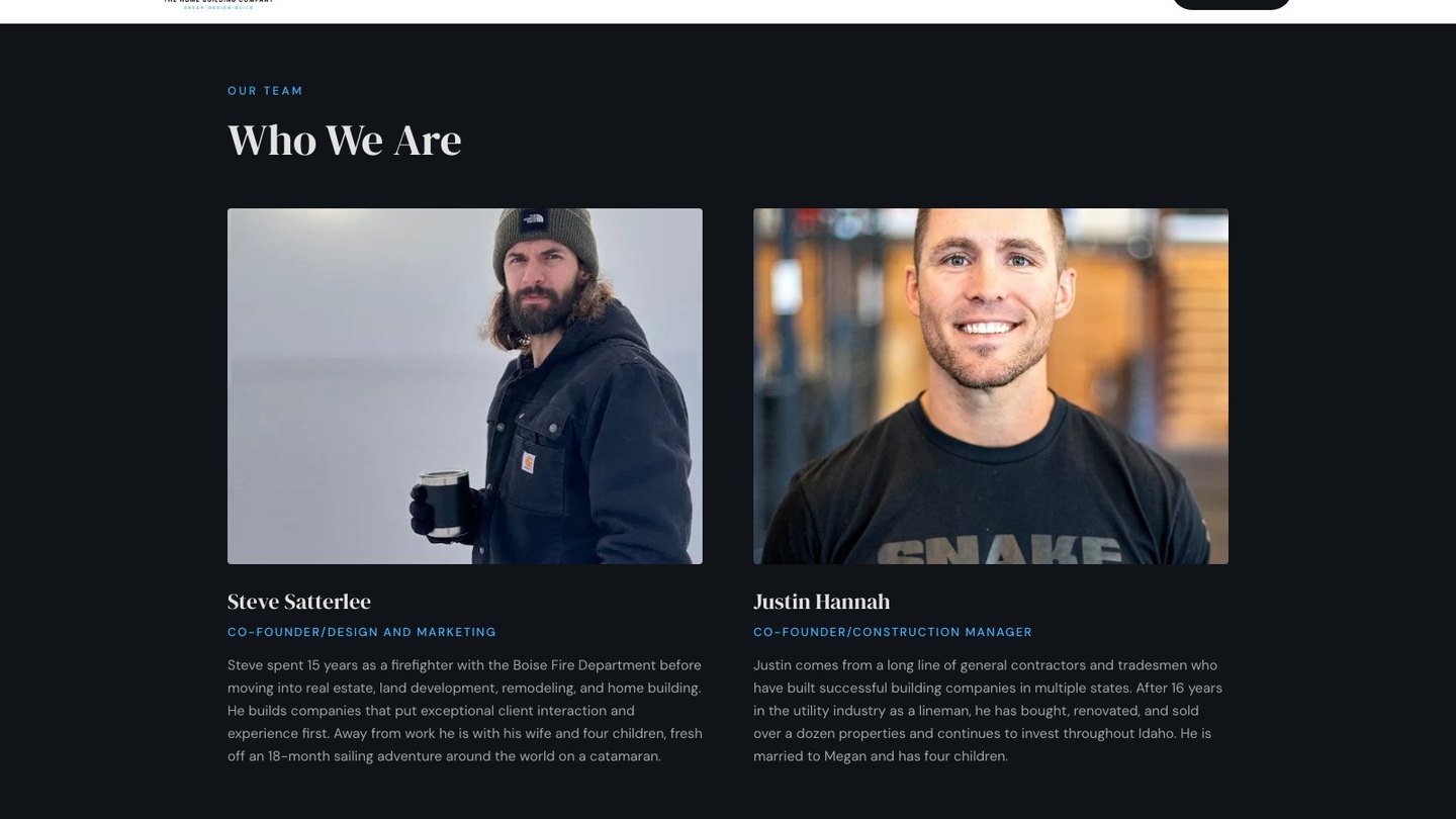 The team section of the new homepage