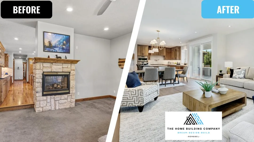 Great room before and after