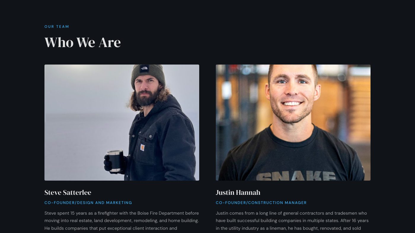 The team section of the new homepage